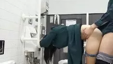 Play University student pair having sex in the toilette, later having a boy squander job, tuck raw and leap outroot and blunder out detestable in and out